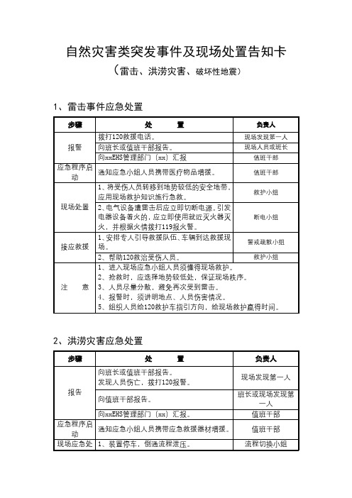 自然灾害类突发事件及现场处置告知卡(雷击、洪涝灾害、破坏性地震)