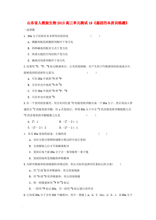 山东省 高三生物 单元测试16《基因的本质2》新人教版