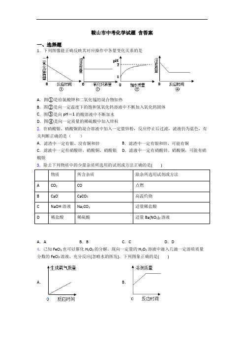 鞍山市中考化学试题 含答案