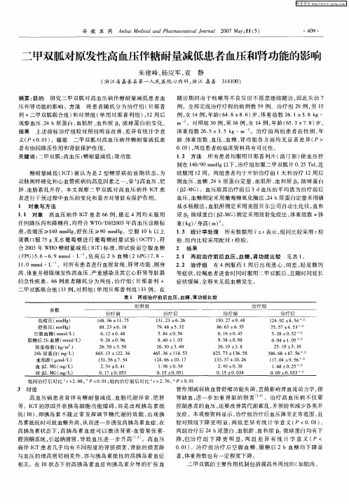 二甲双胍对原发性高血压伴糖耐量减低患者血压和肾功能的影响