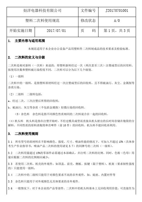 塑料二次料使用规范