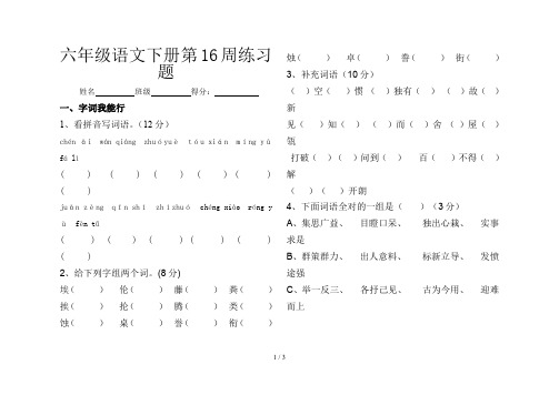 六年级语文下册第16周练习题