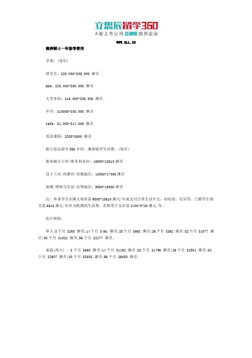 澳洲硕士一年留学费用