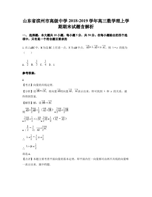 山东省滨州市高级中学2018-2019学年高三数学理上学期期末试题含解析