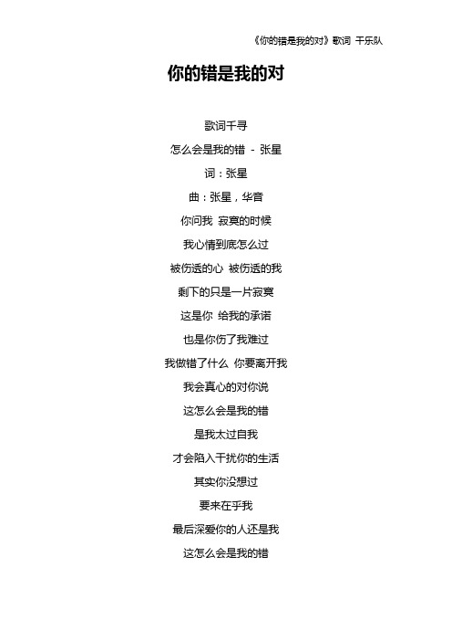 《你的错是我的对》歌词 干乐队