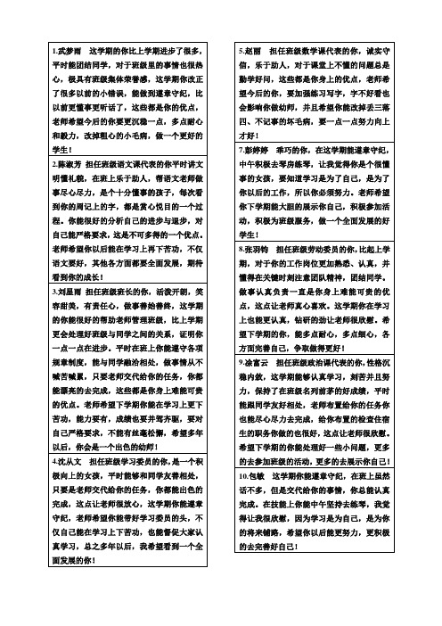 中职中专大专职业学校学前教育专业学生评语