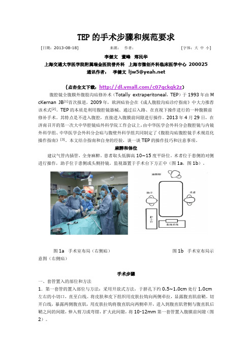 TEP的手术步骤和规范要1