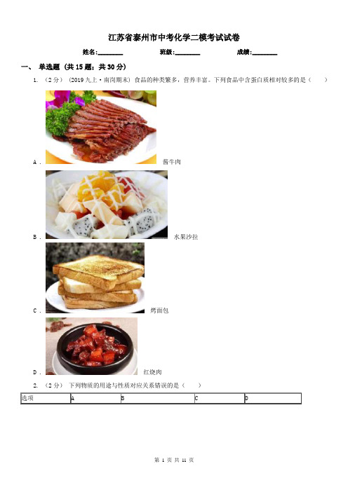 江苏省泰州市中考化学二模考试试卷