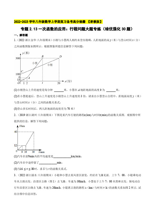 专题2.13一次函数的应用：行程问题大题专练(培优强化30题)-2022-2023学年八年级数学上学