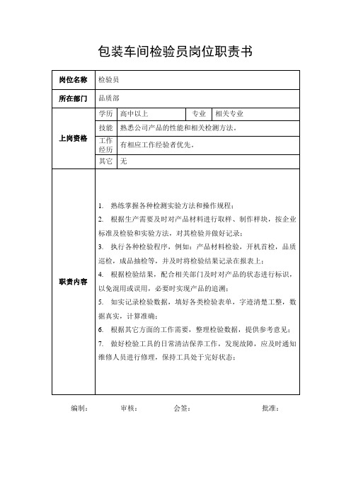 包装车间检验员