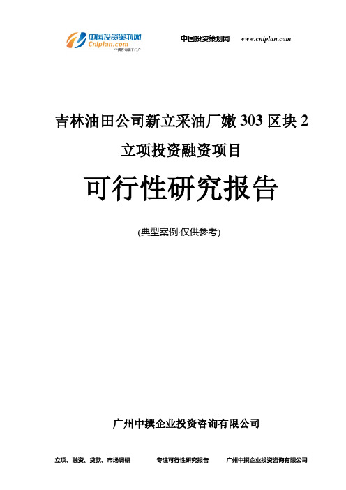 吉林油田公司新立采油厂嫩303区块2融资投资立项项目可行性研究报告(中撰咨询)
