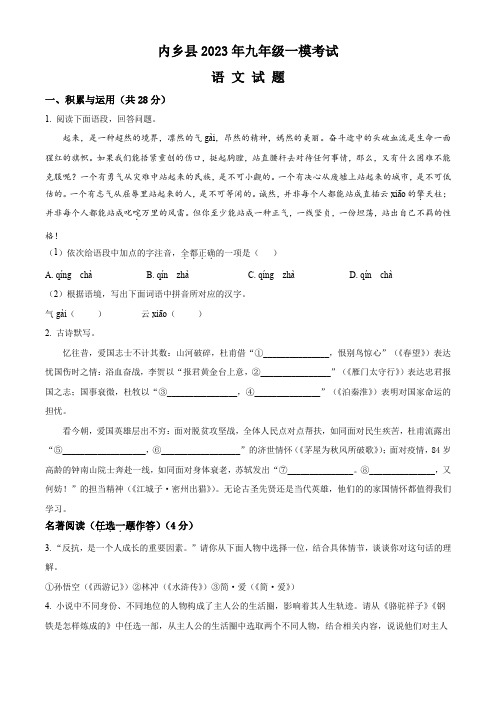 2023年河南省南阳市内乡县中考一模语文试题 (原卷版)