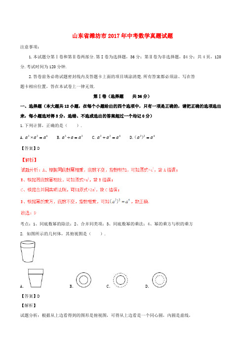 山东省潍坊市2017年中考数学真题试题(含解析)