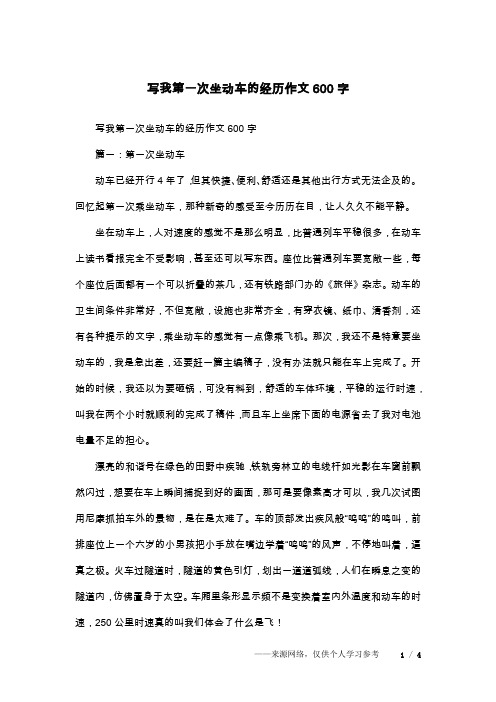 写我第一次坐动车的经历作文600字