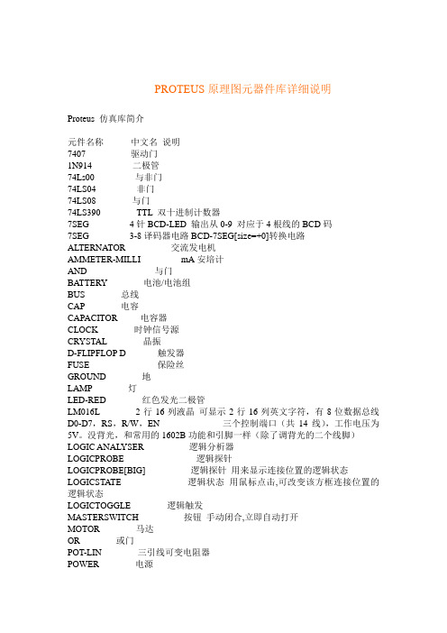 PROTEUS原理图元器件库详细说明(免费)