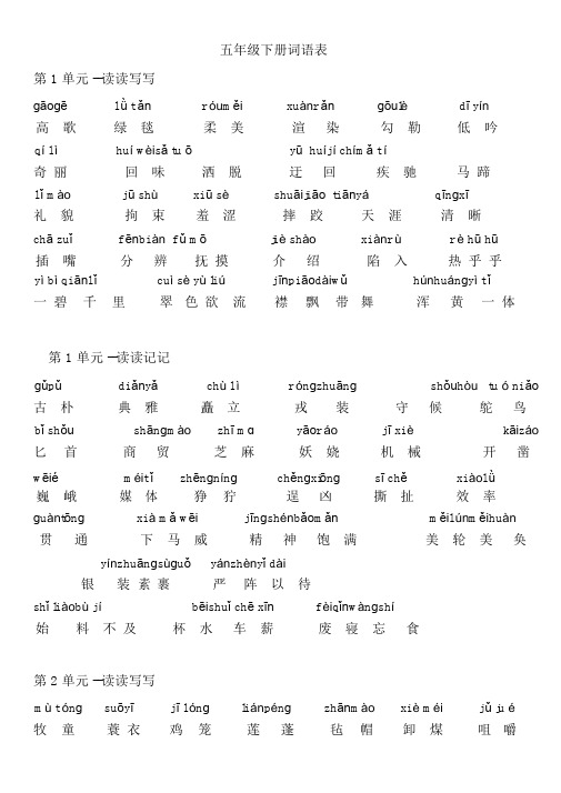 (word完整版)人教版五年级语文下册词语表.docx