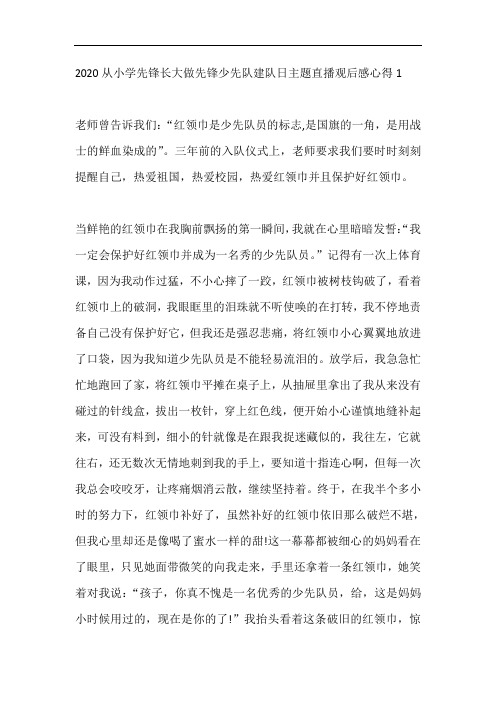 从小学先锋长大做先锋少先队建队日主题直播观后感心得【6篇】