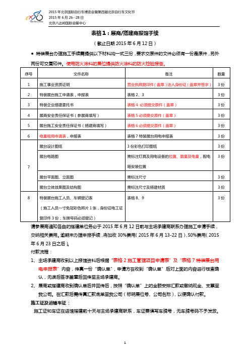表格 1：展商 搭建商报馆手续