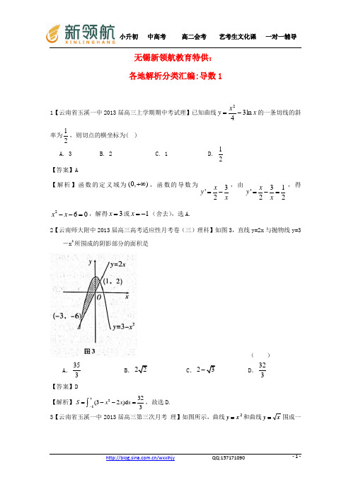 无锡新领航教育特供：【2013备考】高考数学各地名校试题解析分类汇编(一)3 导数1 理