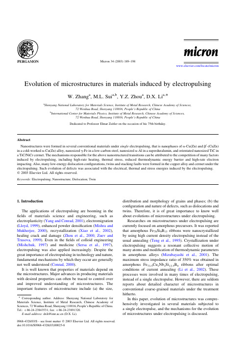 Evolution of microstructures in materials induced by electropulsing