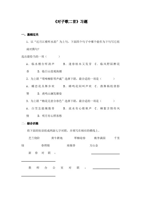 最新长春版小学语文六年级上册《对子歌二首》精选习题第一课时(精品)