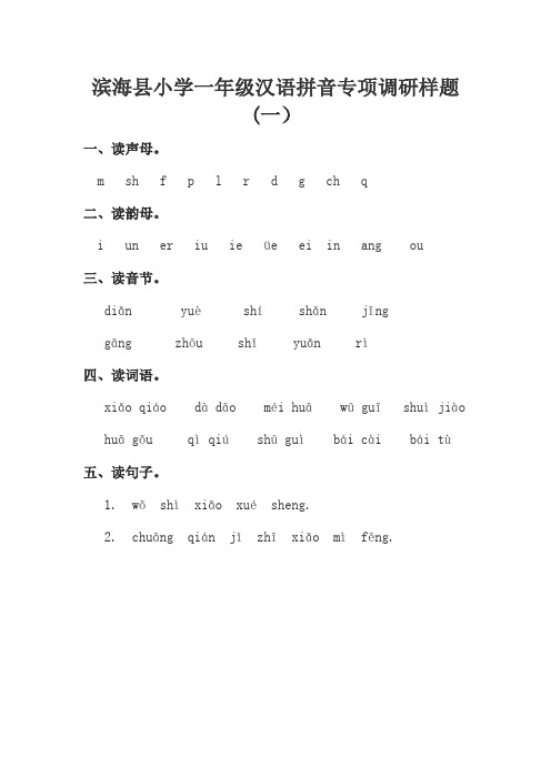 一年级汉语拼音专项复习题5套