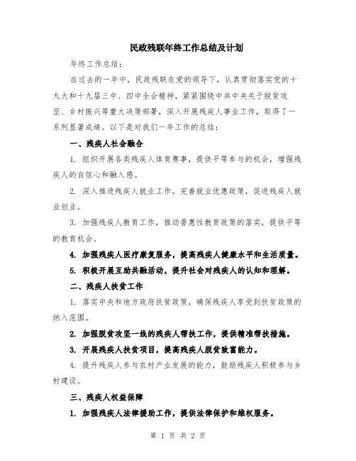 民政残联年终工作总结及计划