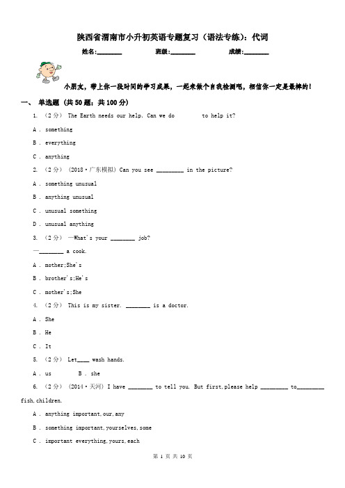 陕西省渭南市小升初英语专题复习(语法专练)：代词