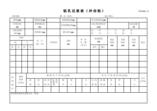 2-1钻孔记录表(冲击钻)