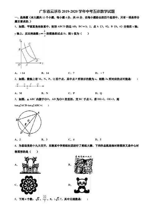 广东省云浮市2019-2020学年中考五诊数学试题含解析