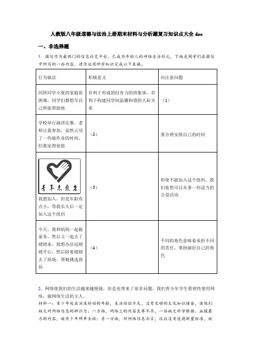 人教版八年级道德与法治上册期末材料与分析题复习知识点大全doc