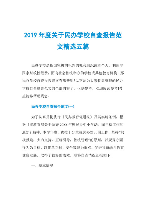 2019年度关于民办学校自查报告范文精选五篇