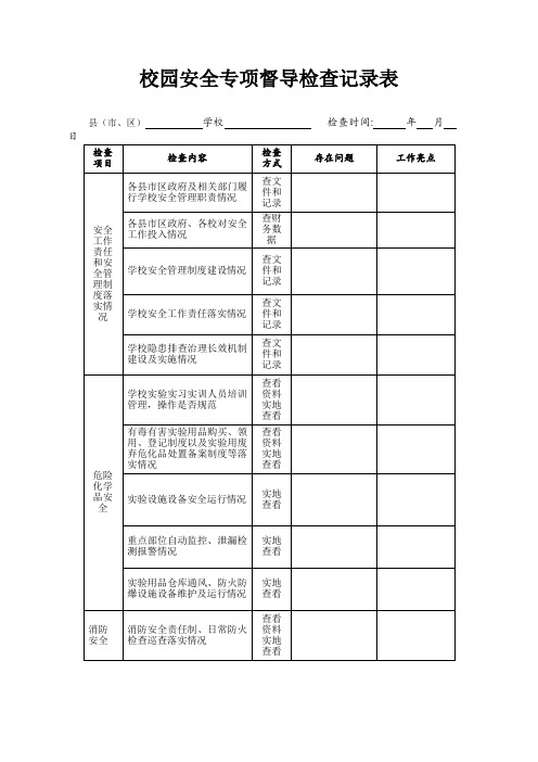 校园安全专项督导检查记录表