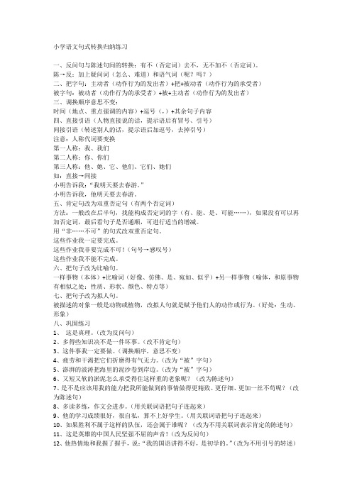 小学语文六年级句式转换归纳练习