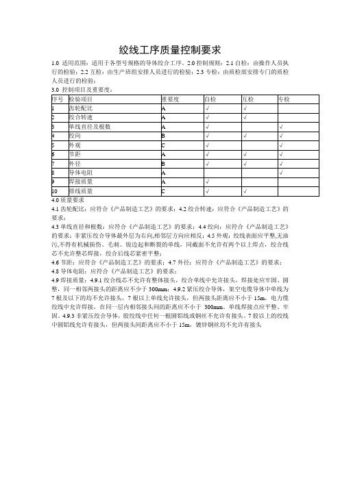 绞线工序质量控制要求