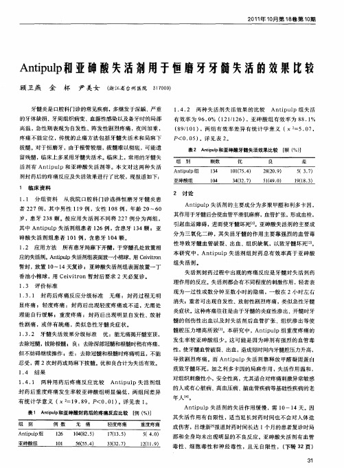 Antipulp和亚砷酸失活剂用于恒磨牙牙髓失活的效果比较