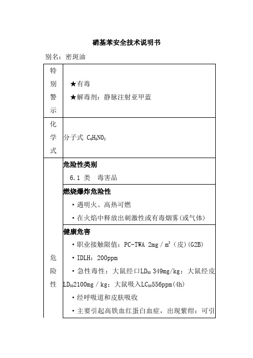硝基苯安全技术说明书