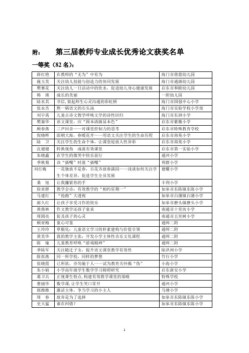 第三届教师专业成长优秀论文获奖名单