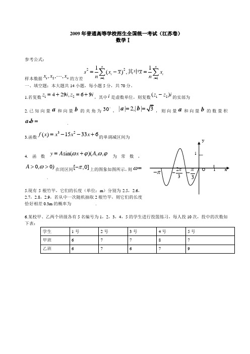 2009年江苏高考数学试卷及答案