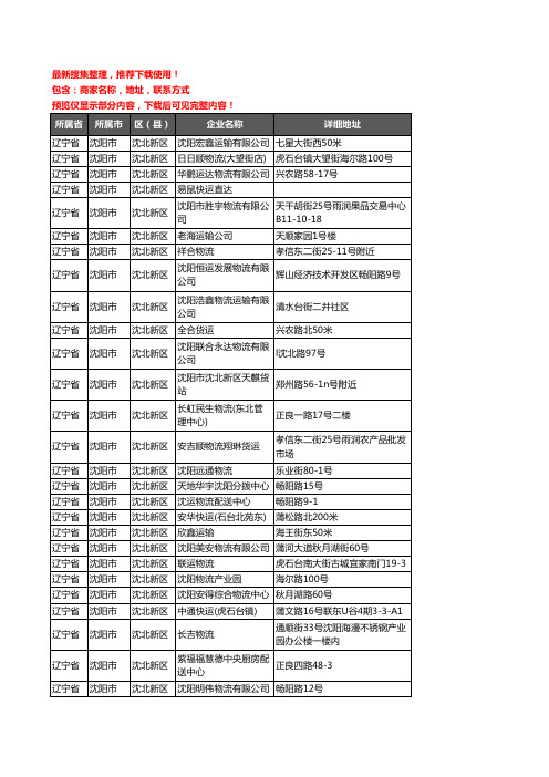 新版辽宁省沈阳市沈北新区货运企业公司商家户名录单联系方式地址大全97家
