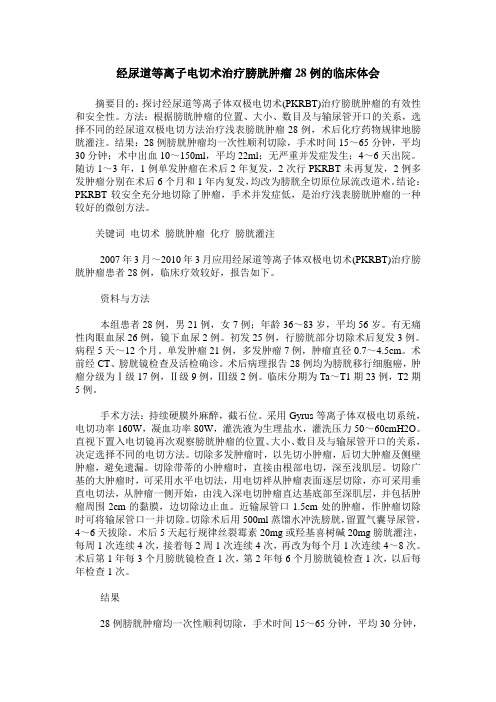 经尿道等离子电切术治疗膀胱肿瘤28例的临床体会