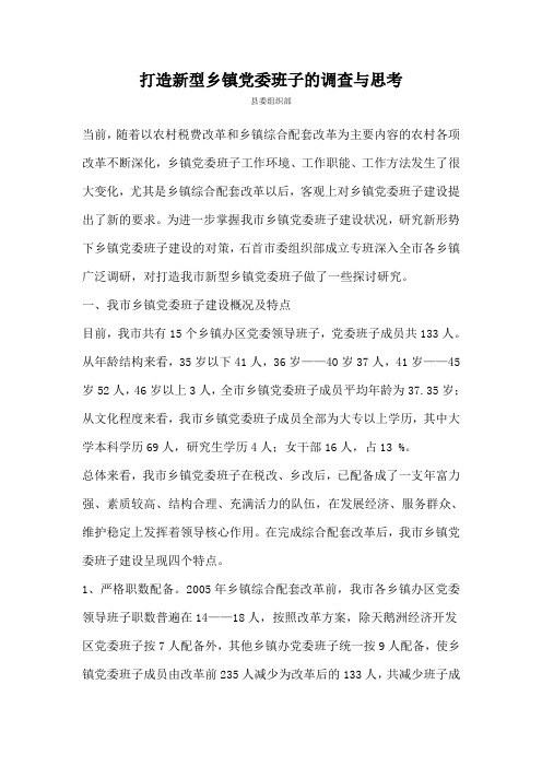 打造新型乡镇党委班子的调查与思考