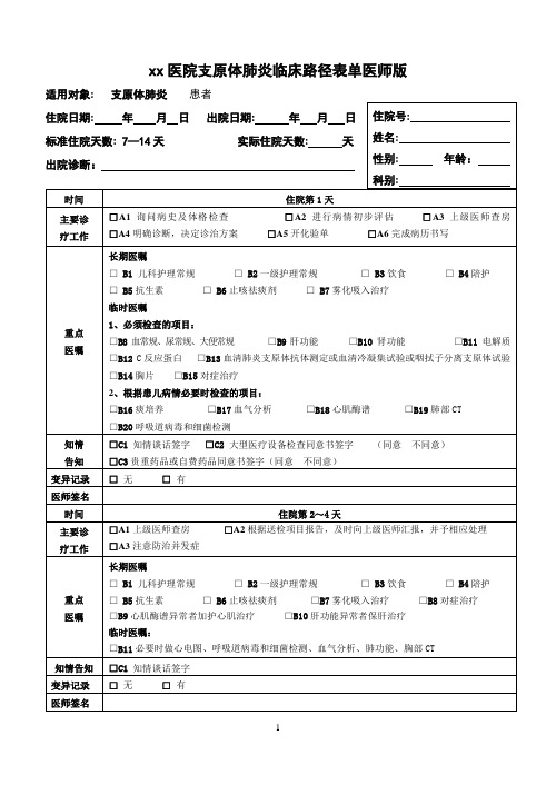 支原体肺炎临床路径表单医师版