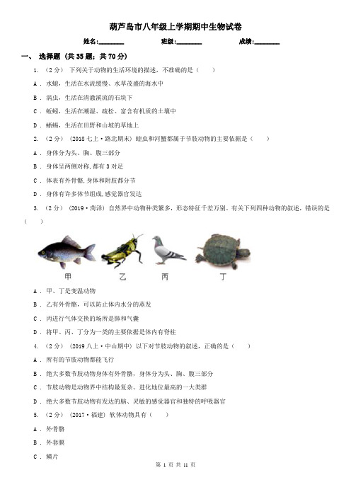 葫芦岛市八年级上学期期中生物试卷