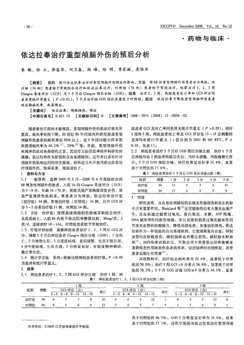 依达拉奉治疗重型颅脑外伤的预后分析