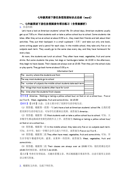 七年级英语下册任务型阅读知识点总结(word)
