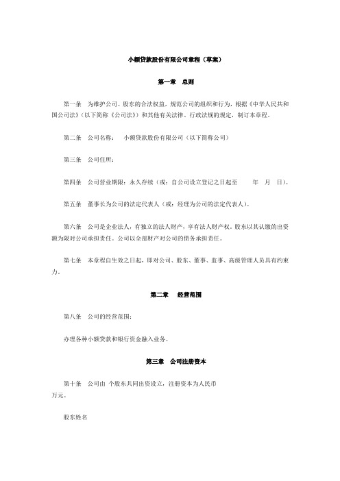 小额贷款公司章程范本