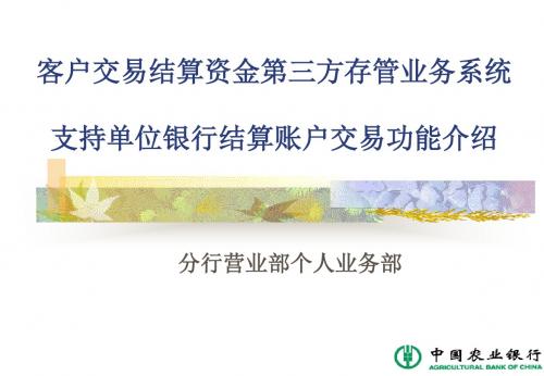 银行第三方存管业务系统支持单位银行结算账户交易功能介绍(培训)-PPT精品文档29页