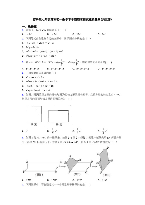 苏科版七年级苏科初一数学下学期期末测试题及答案(共五套)