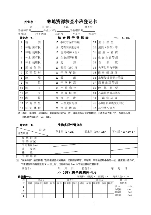 外业调查与内业处理统计参考表格